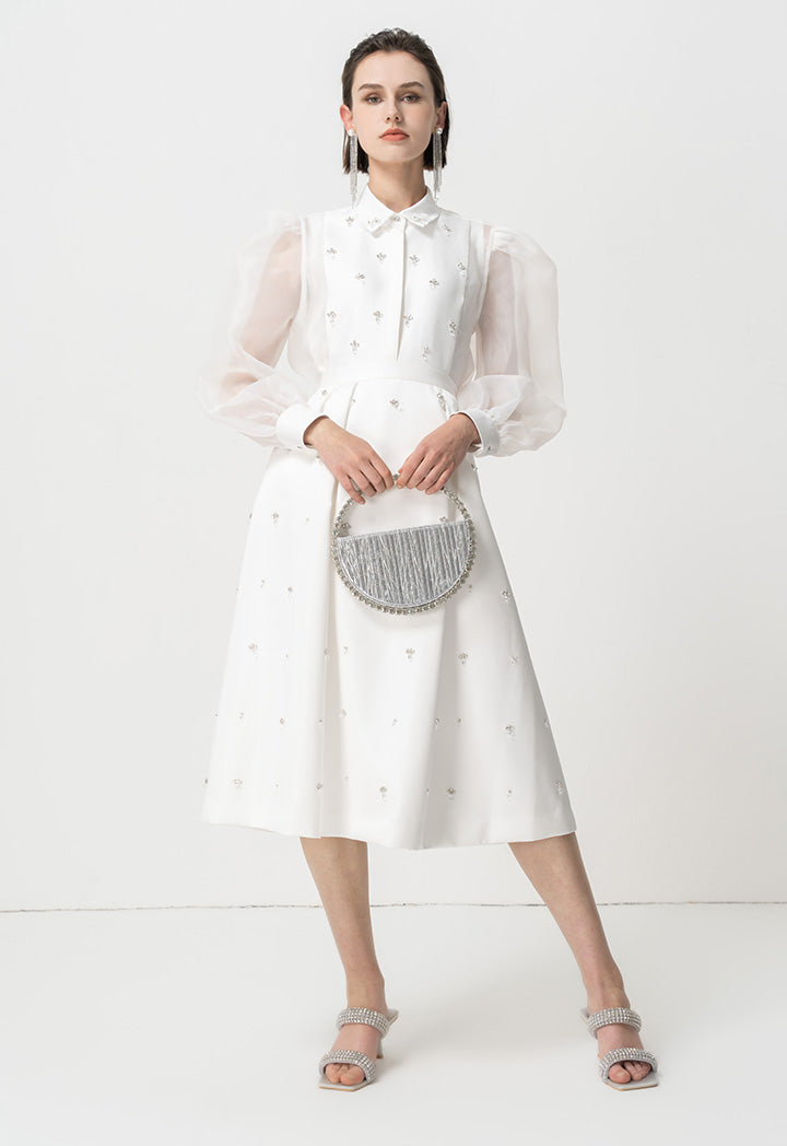 Choice Embellished Crystal Organza Shirt Offwhite