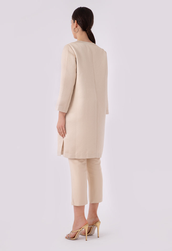 Choice Embossed Jacquard Open Front Outerwear Beige