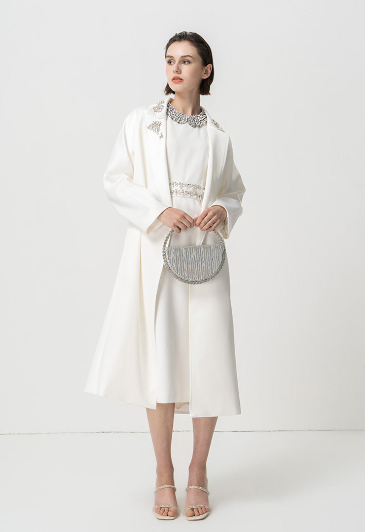 Choice Solid Outerwear With Collar-Embellished Offwhite