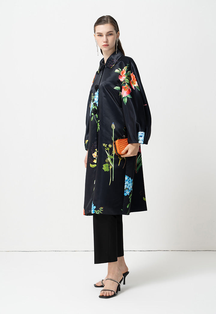 Choice Printed Floral Long Sleeves Jacket Black