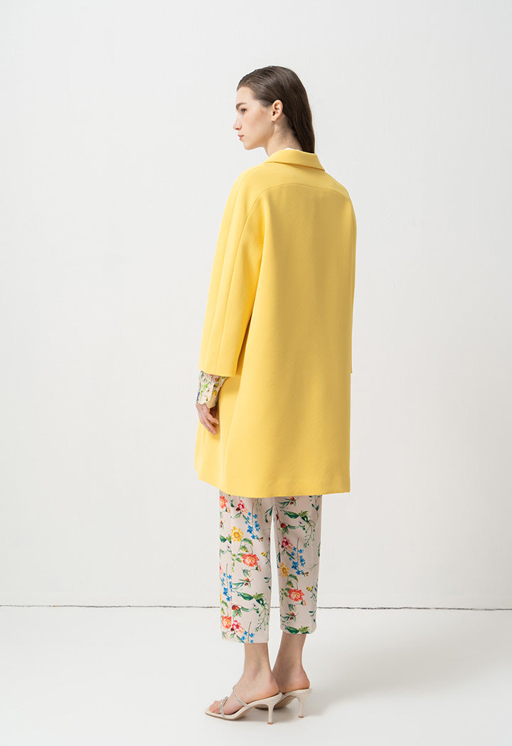 Choice Solid Long Sleeves Midi Jacket Yellow