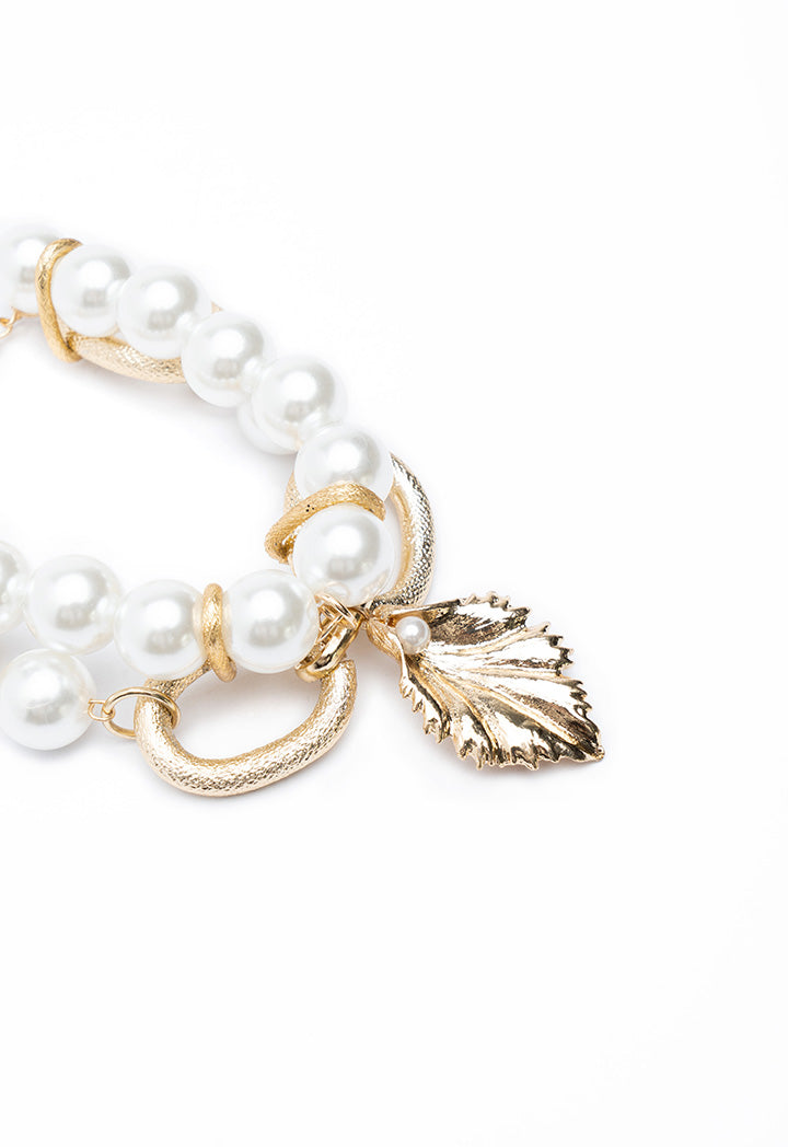 Choice Pearl Gold Tone Chain Link Bracelet White-Gold