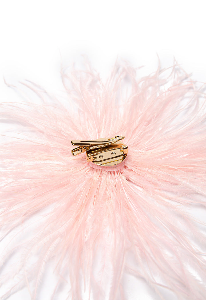 Choice Solid Feather Crystal Stud Clip  Pink