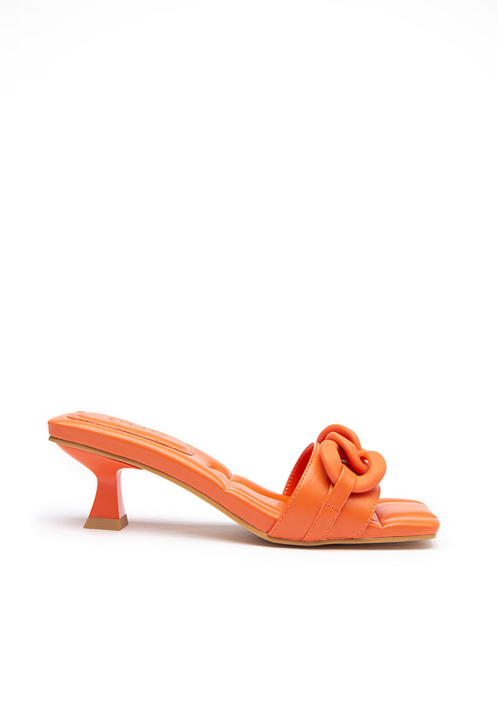 Choice Square Open Toe Chunky Link Vamp Mules Coral