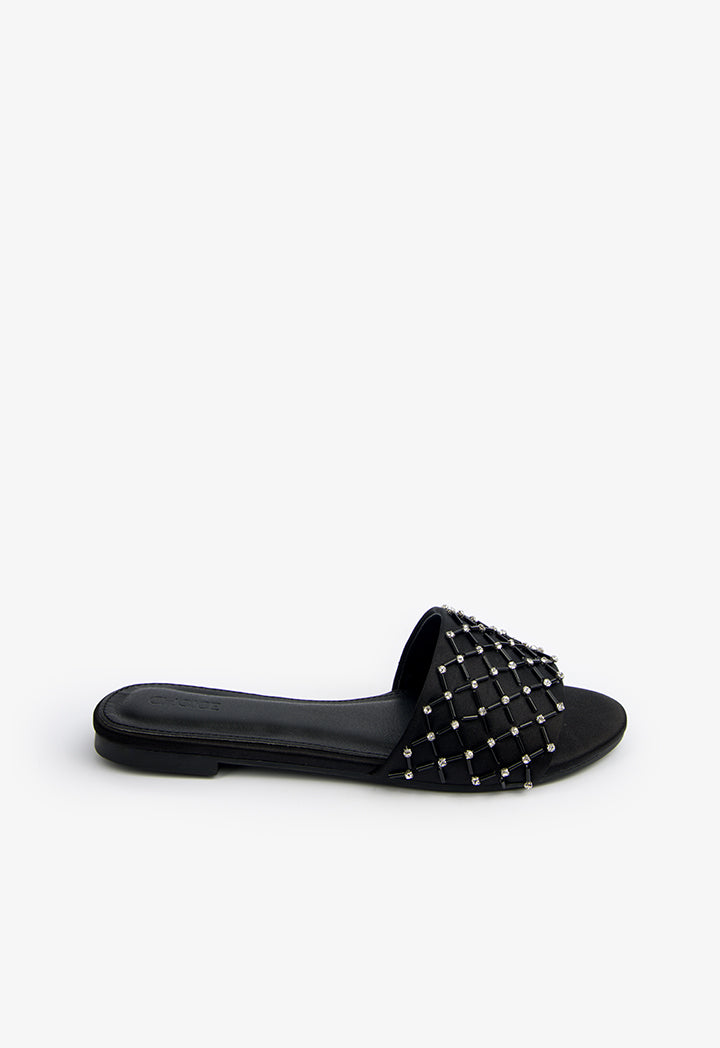 Choice Embellished Detail Flat Sandals Black