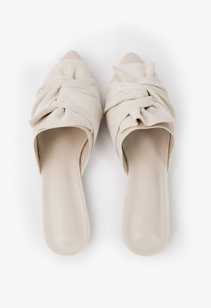 Choice Solid Fabric Bow Mules Beige