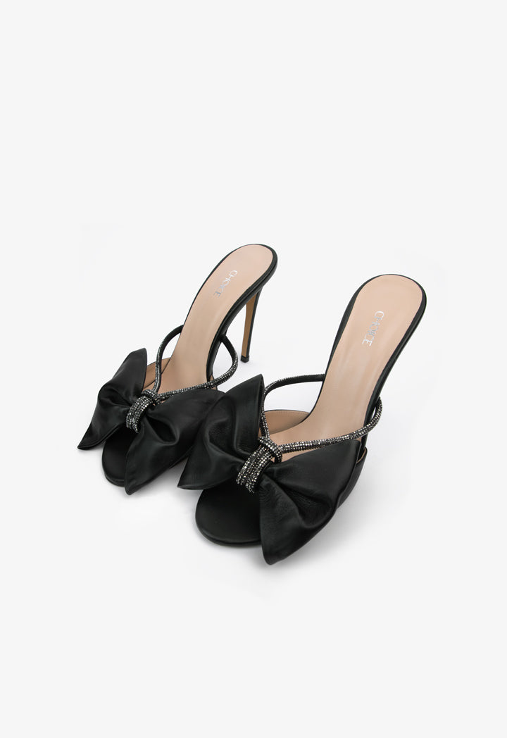 Choice Open Toe Crystal Bow Heels Black