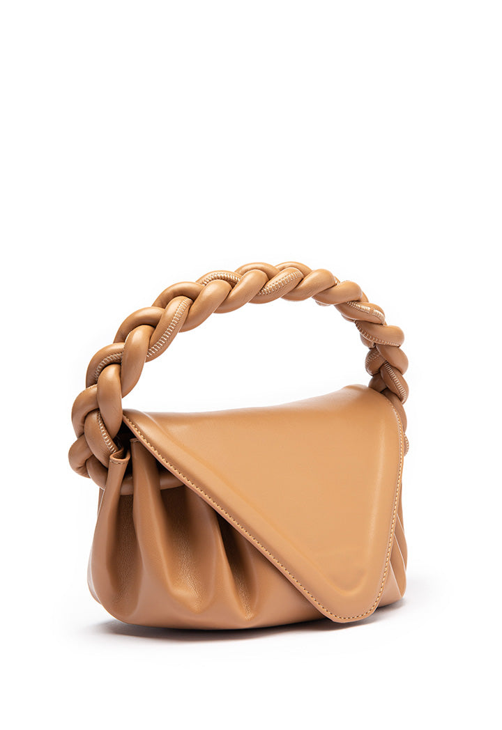 Choice Flap Top Ruched Handbag Beige