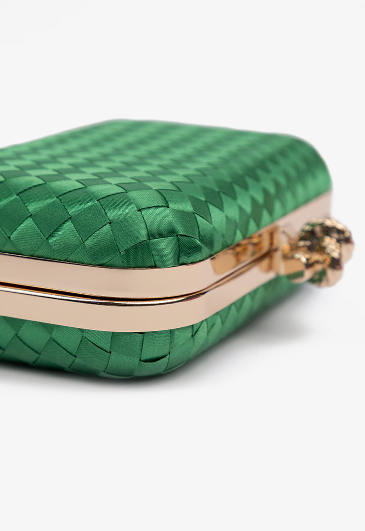 Choice Knot Clasp Modern Woven Clutch Green