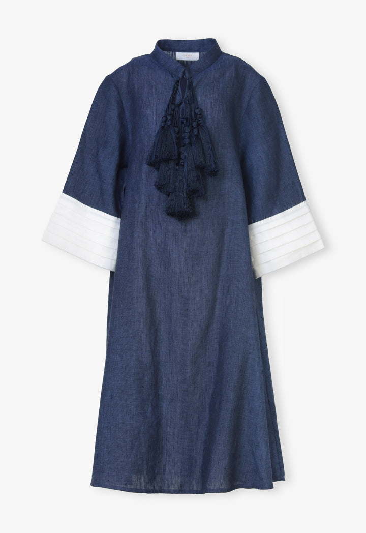 Choice Kids Solid Long Sleeves Tassels Maxi Dress Blue