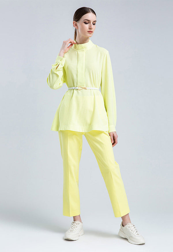 Choice Curved Hem With Side Buttons Shirt Yellow