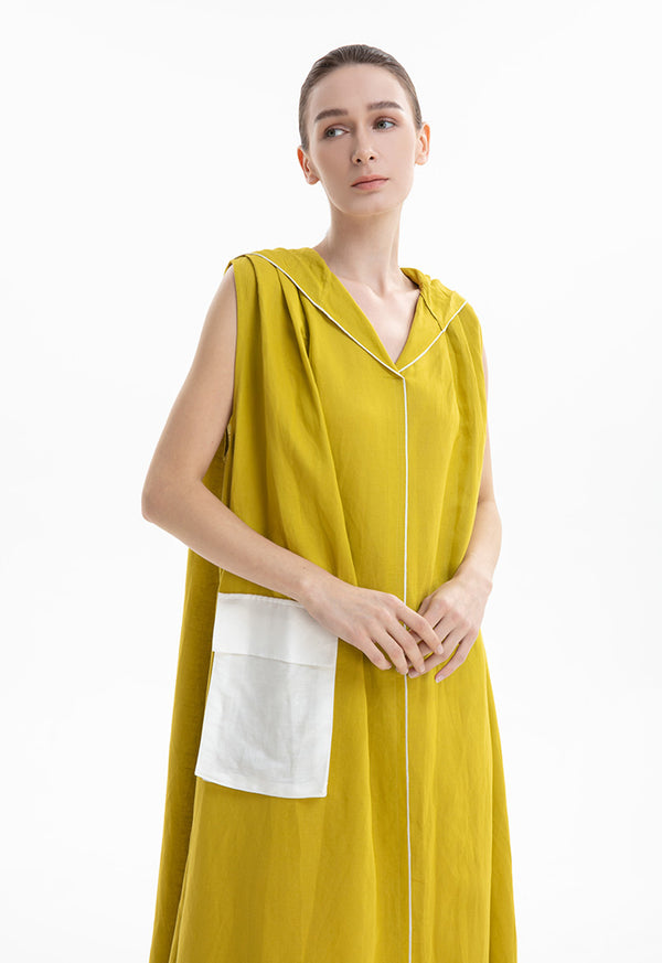 Choice Solid Sleeveless Front Pocket Dress Moss