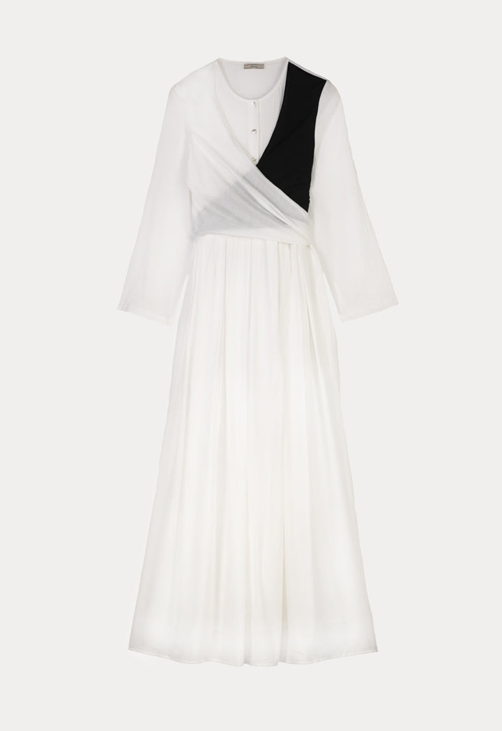 Choice Textured Maxi Dress with Long Sleeves Off White