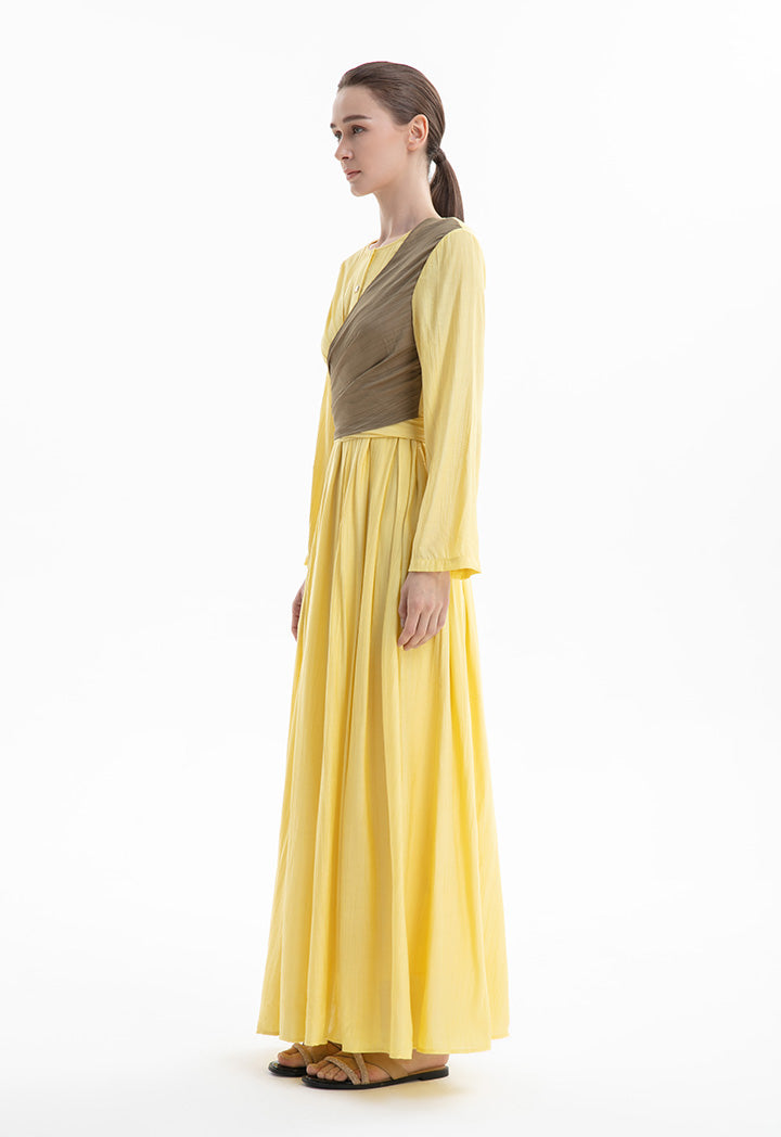 Choice Textured Maxi Dress with Long Sleeves Yellow