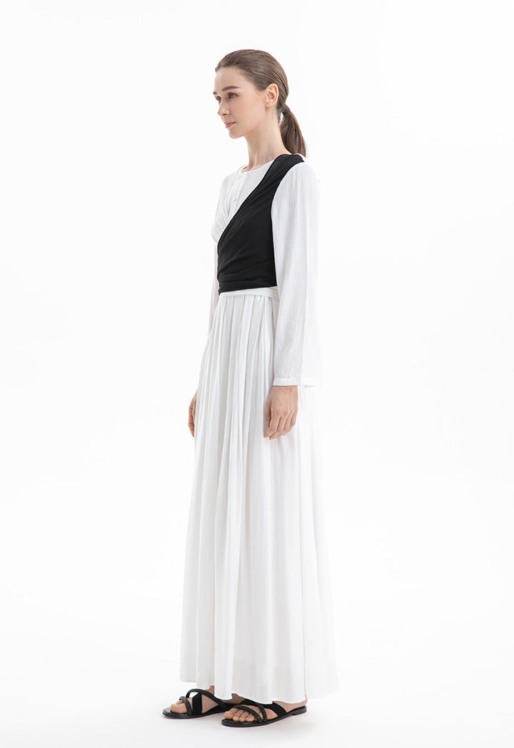 Choice Textured Maxi Dress with Long Sleeves Off White