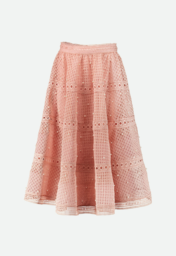 Choice Pearl Studded Schiffli Skirt Nude