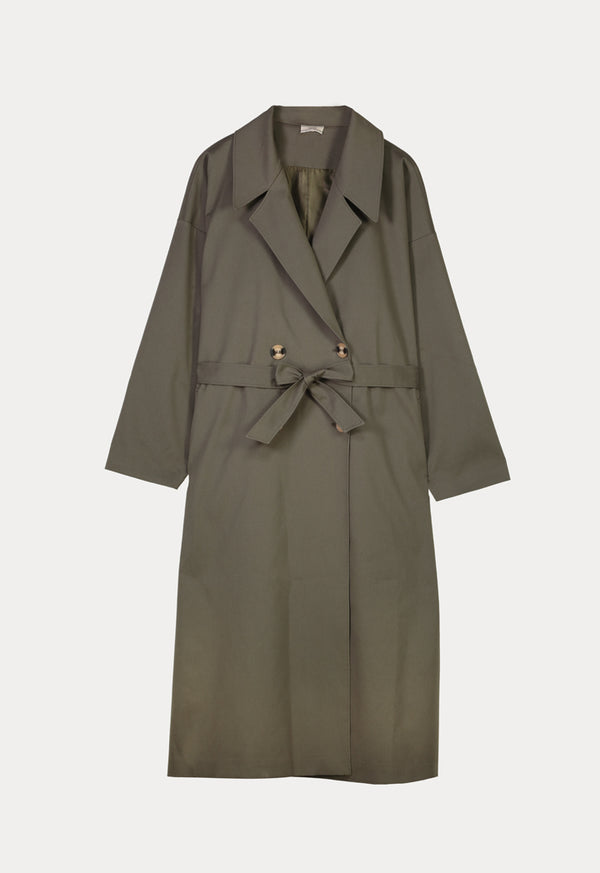 Choice Solid Midi Trench Coat Khaki