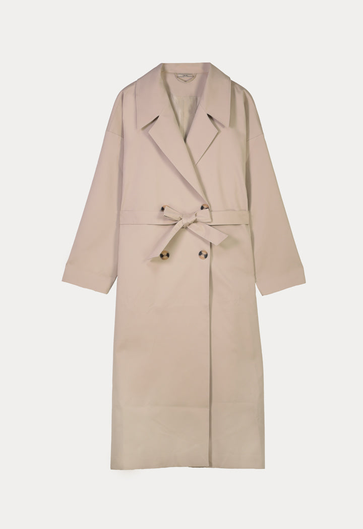 Choice Solid Midi Trench Coat Stone