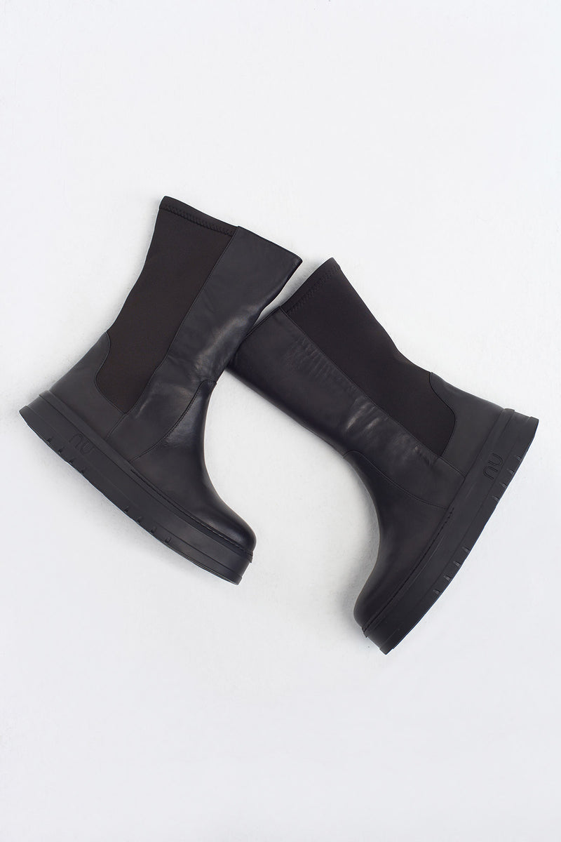 Nu Pu Leather Boots Black