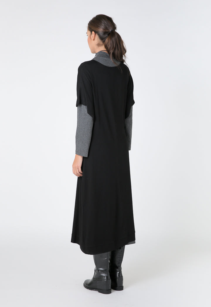 Choice Long Sleeve Midi Jersey Dress Black-Grey