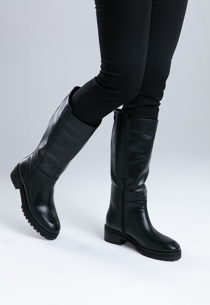 Choice High Riding Boots Side Half Zip Black