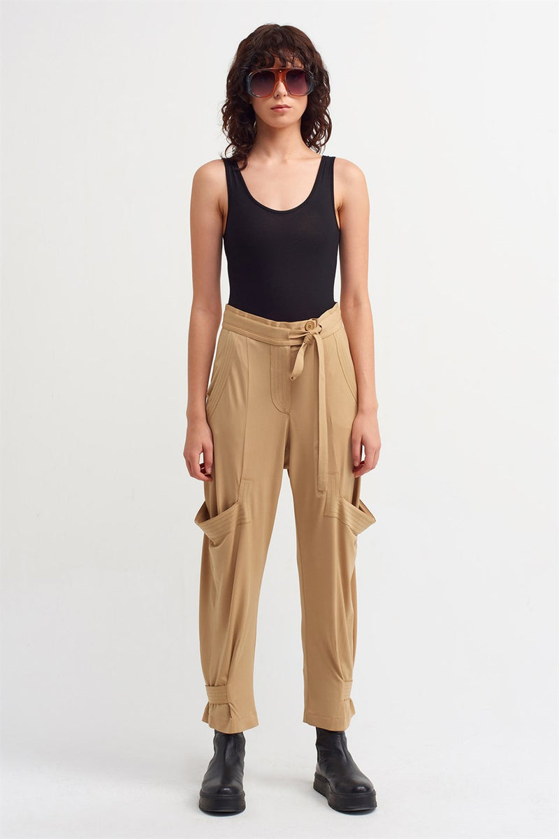 Nu High Waist Pocket Detail Trouser Beige