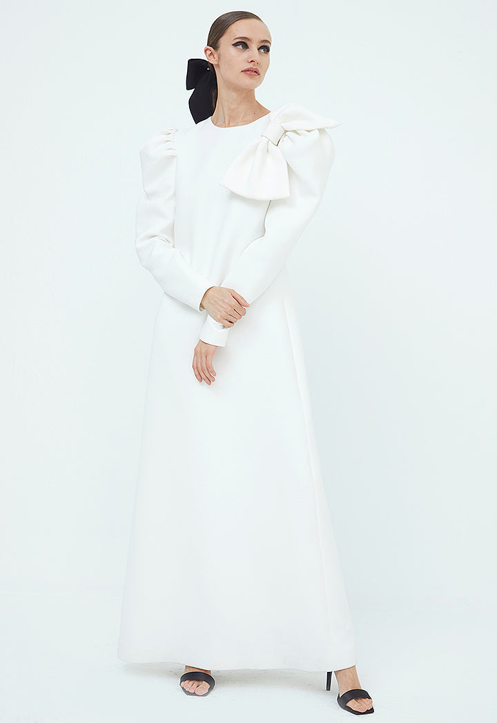 Choice Ribbon Long Dress Off White - Wardrobe Fashion