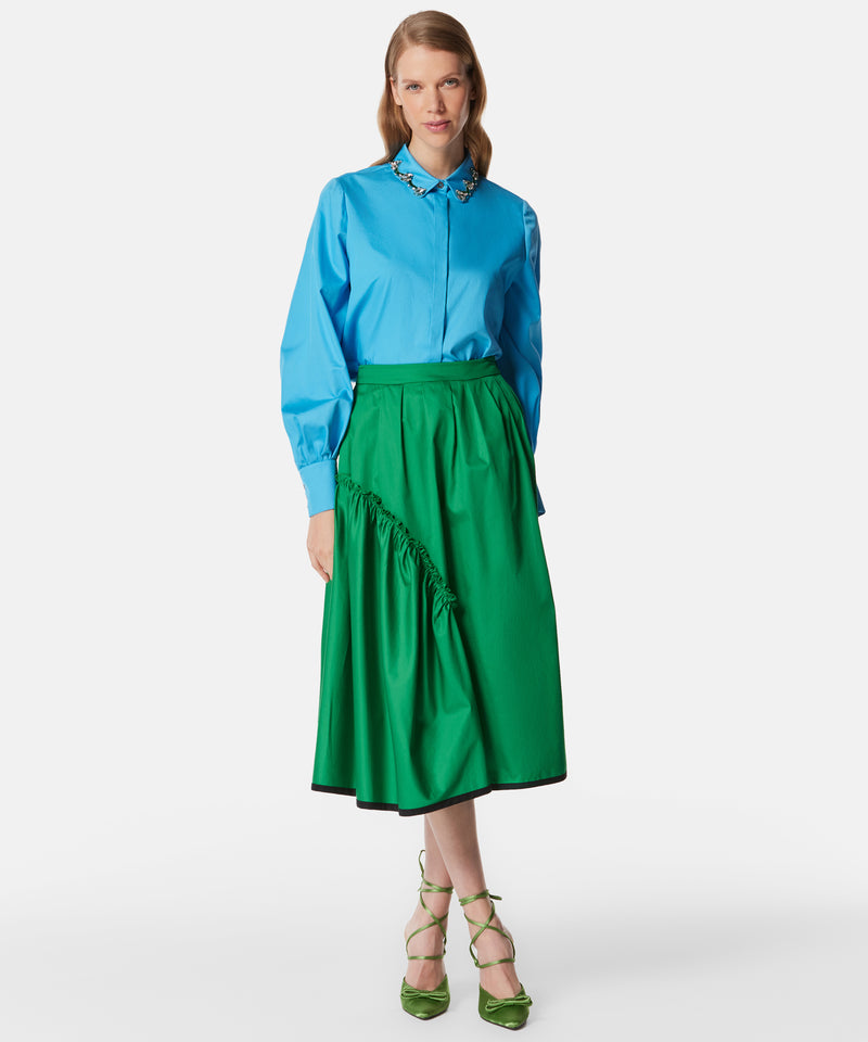 Machka Asymmetrical Frill Detail Midi Skirt Green