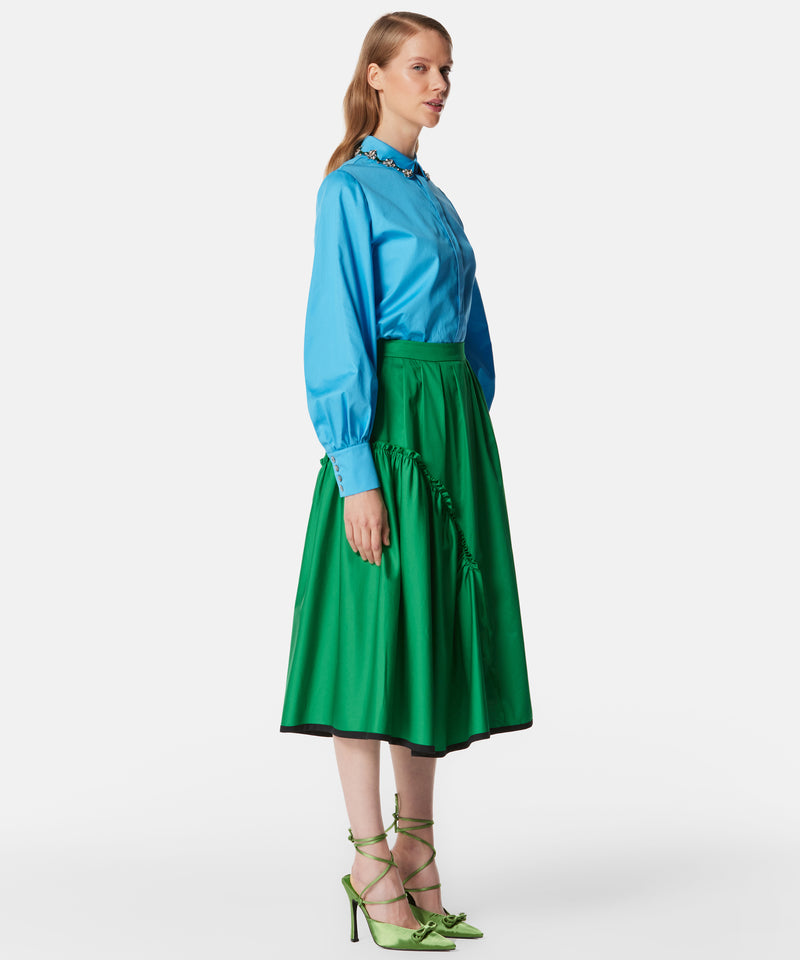 Machka Asymmetrical Frill Detail Midi Skirt Green