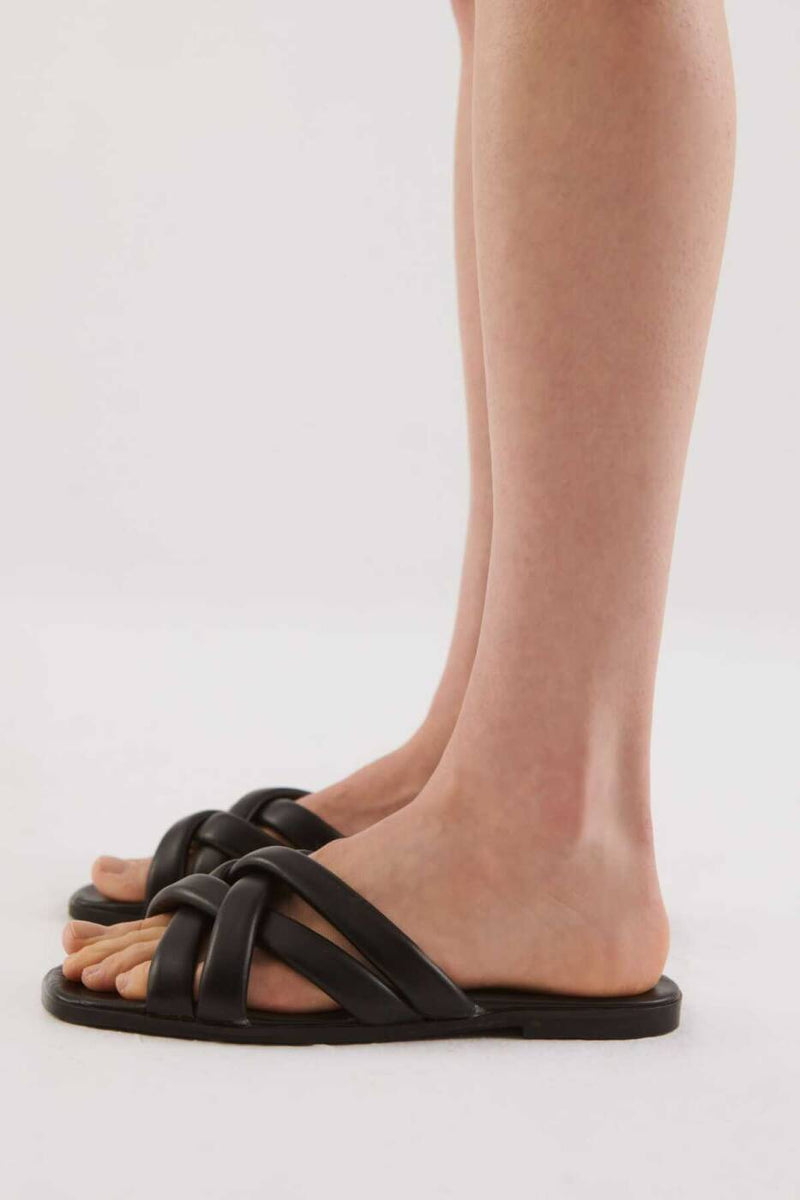 Roman Criss-Cross Strappy Slippers Black