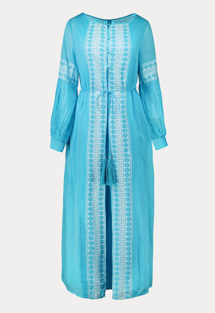 Choice Printed Beadwork Abaya Blue - Wardrobe Fashion