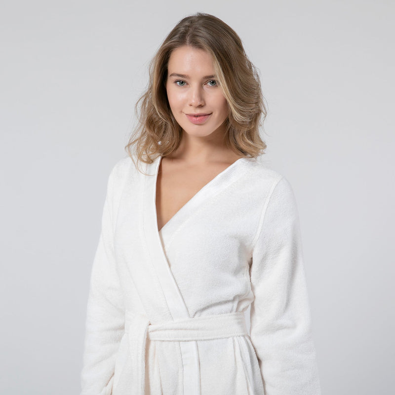 Chakra Bamboo Floss Women Bathrobe Ecru