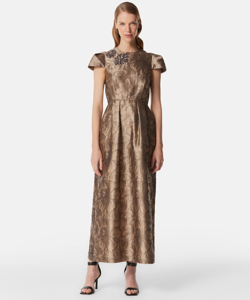 Machka Jacquard Dress With Embellished Detail Gold