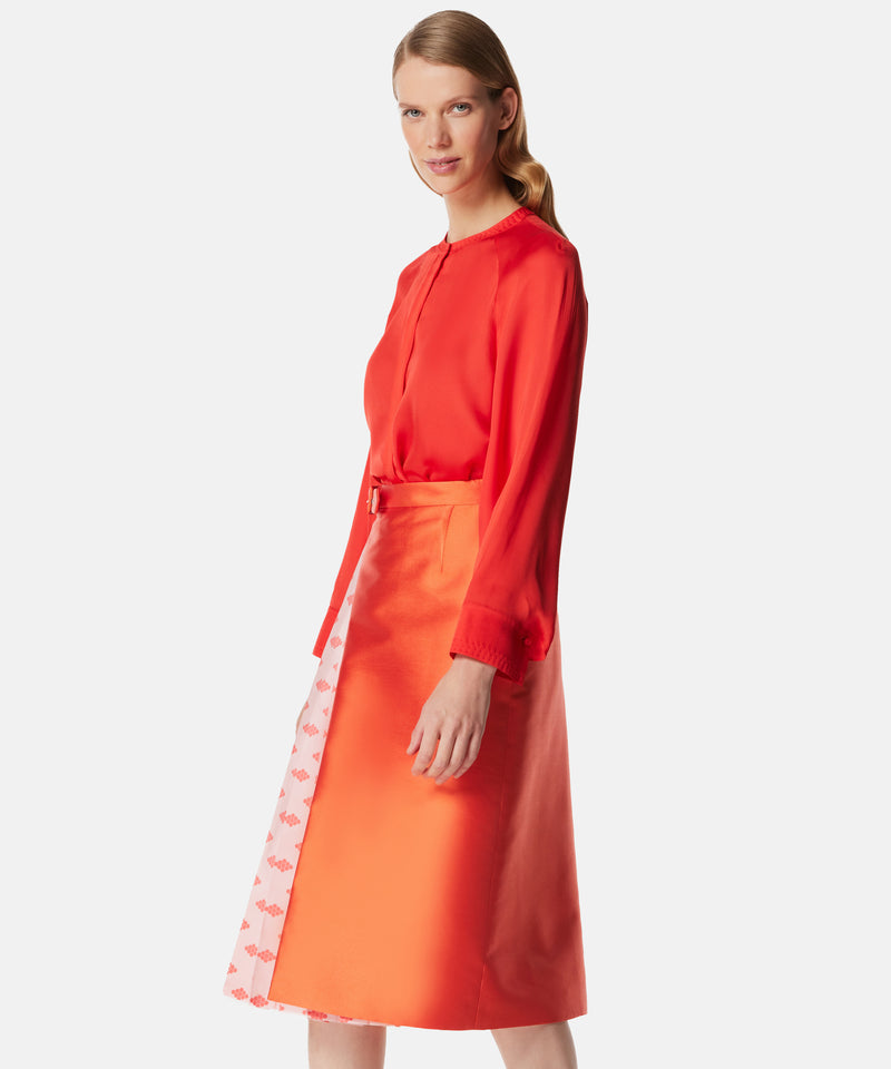 Machka Pattered Pleated Skirt With Belt Coral