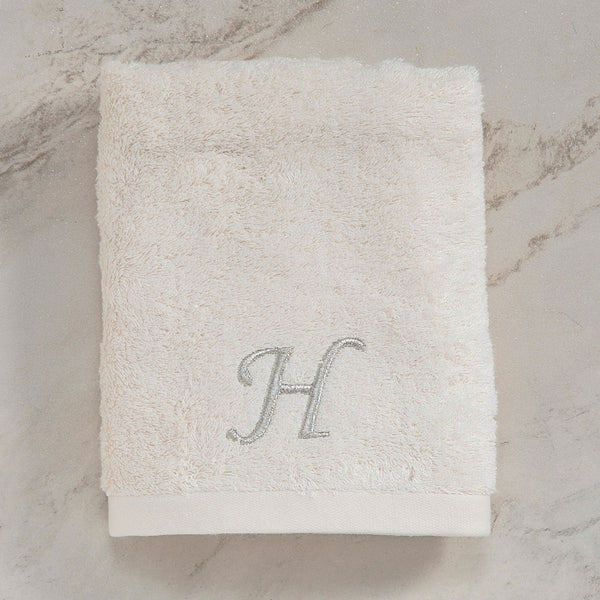 Chakra Solid "H" Embroidered Face Towel 50X90 cm  Ecru