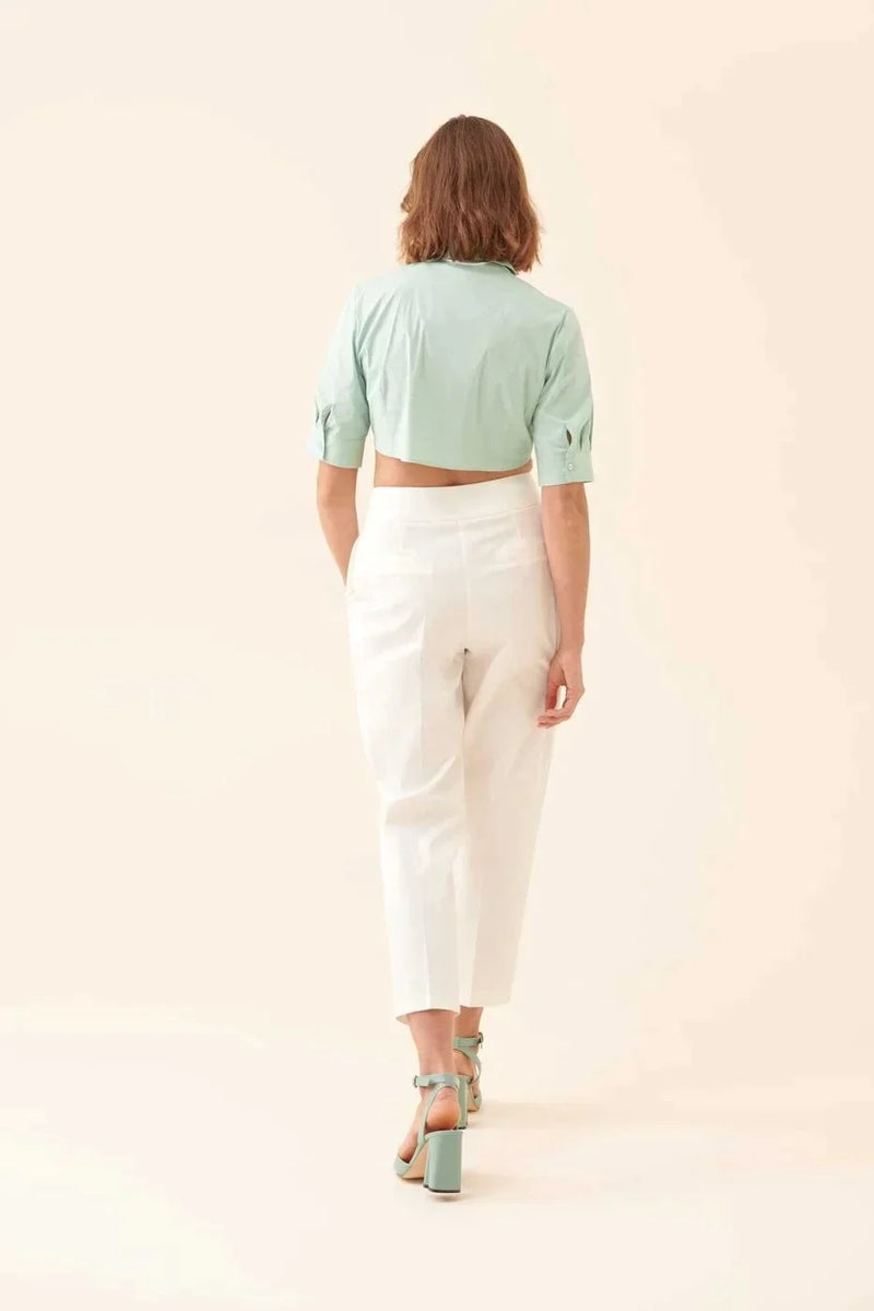 Roman Solid Straight Leg Trousers Off White