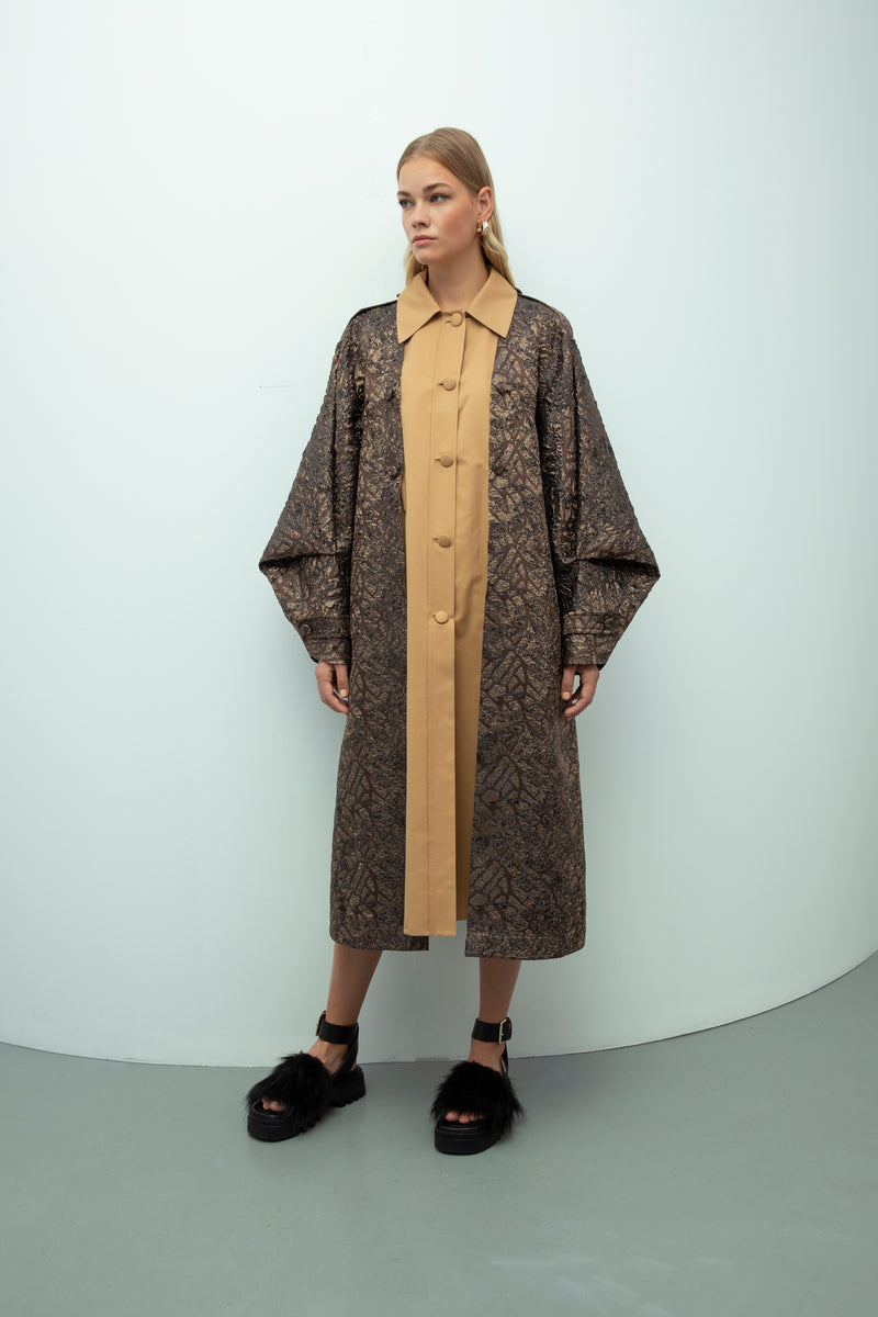 Baqa Jacquard Embroidered Coat Brown