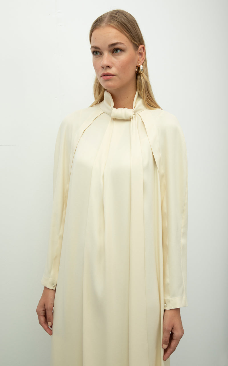 Baqa Collar-Tie Detail Dress Cream