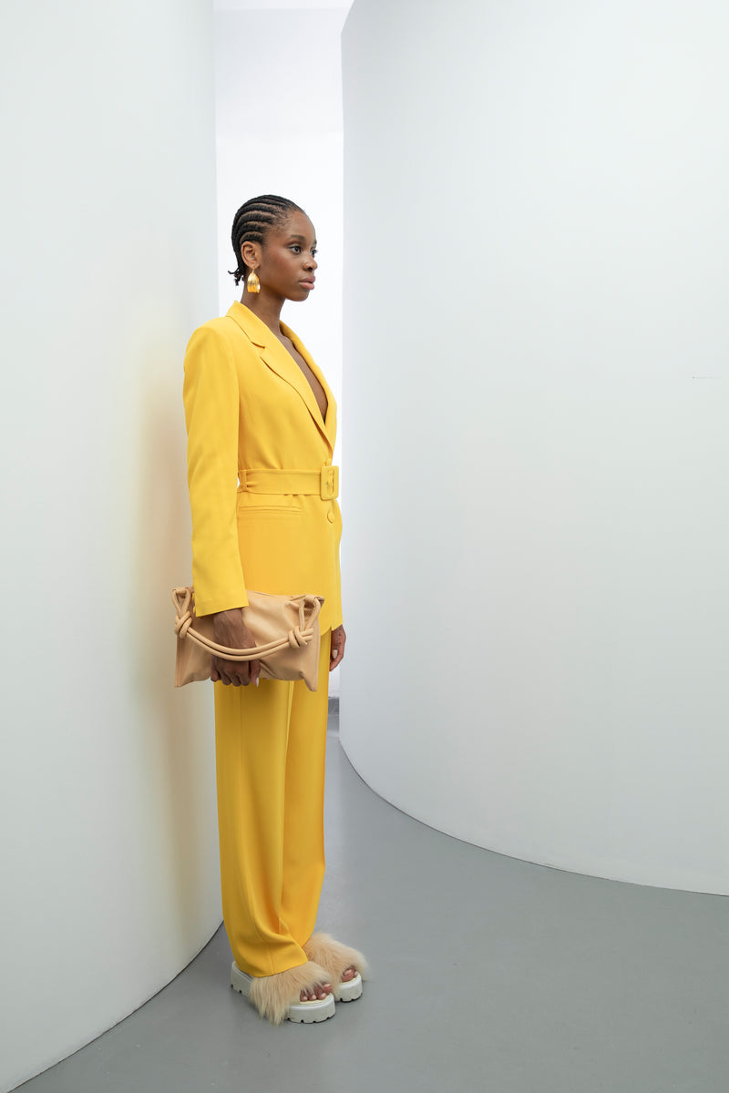 Baqa Single Breasted Belted Jacket Yellow