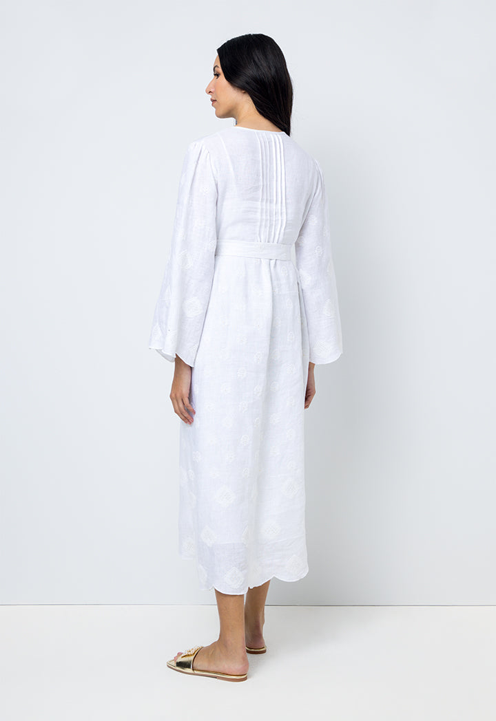 Choice Solid Embroidered Sequins Midi Dress Offwhite