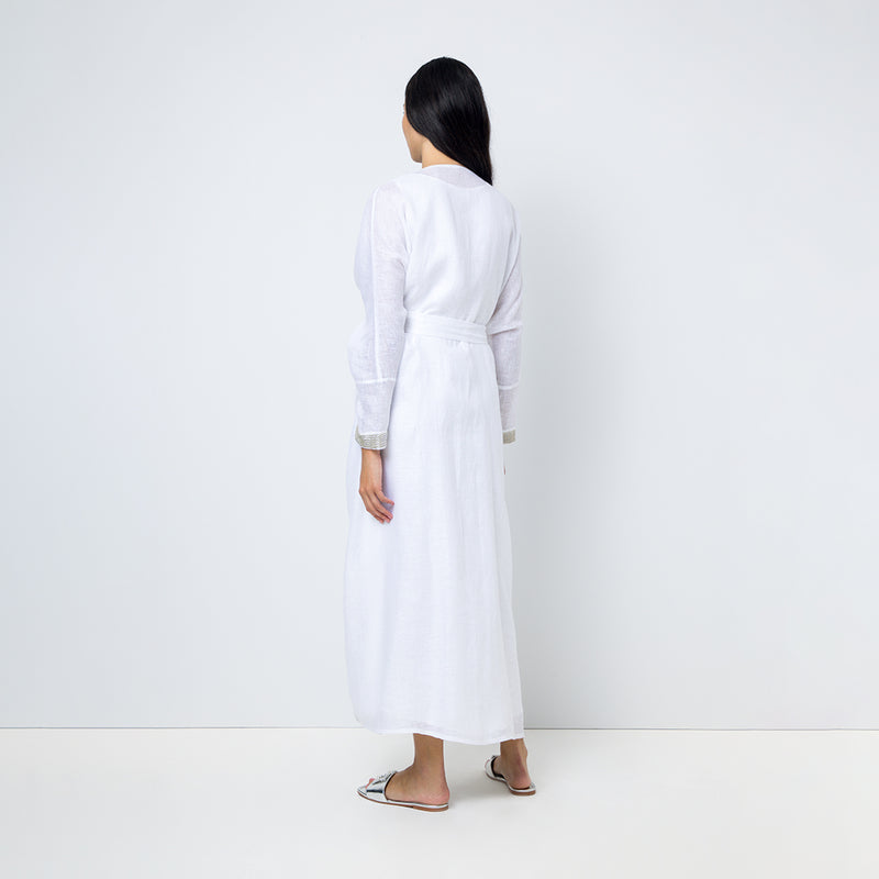 Choice Embellished Beads Maxi Oversize Abaya Offwhite