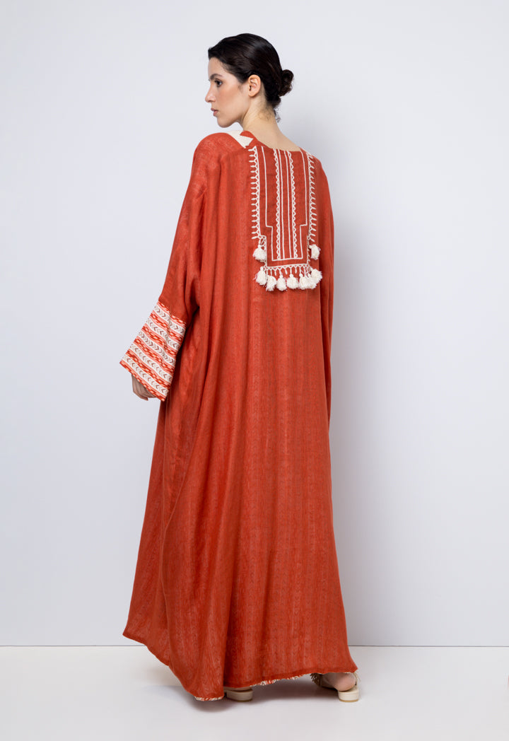 Choice Embroidered Kimono Sleeves Maxi Abaya Brick