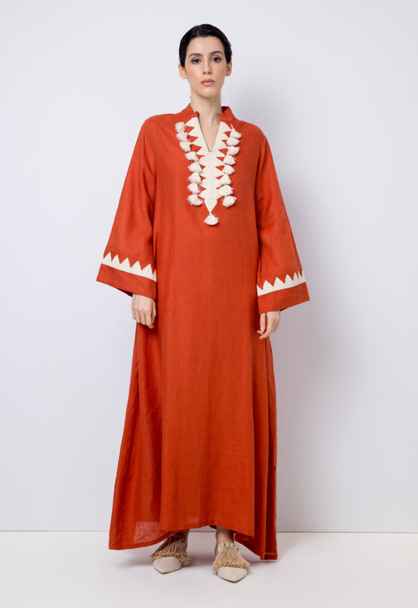 Choice Printed Embroidered Long Sleeve Maxi Dress Brick