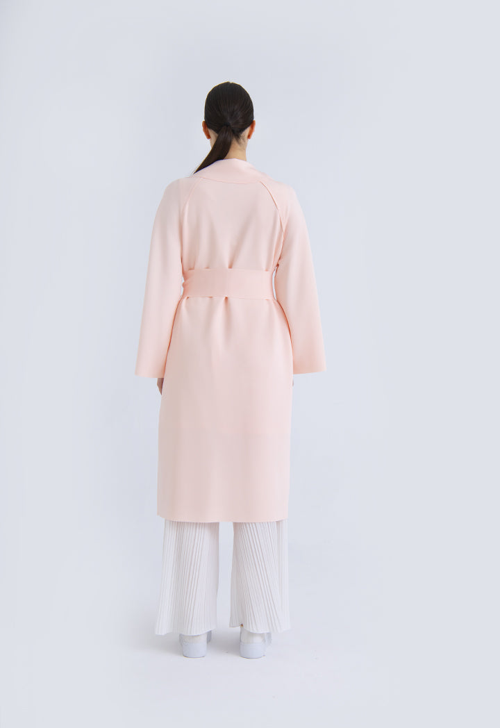 Choice Draped Lapel Open Front Exposed Seam Outerwear Blush