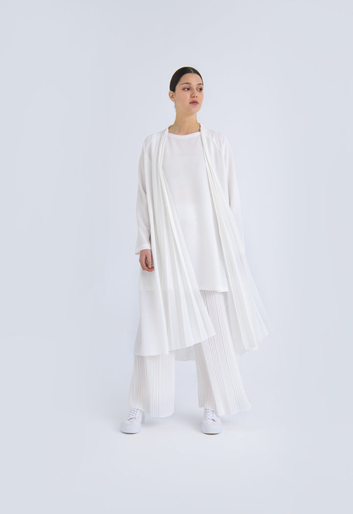 Choice Open Front Pleated Knitted Cardigan Off White