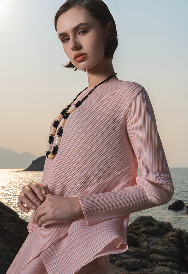 Choice Asymmetrical Pleated Blouse Pink