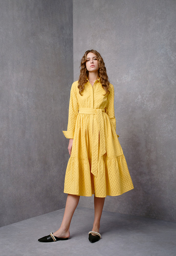 Choice Solid Schiffli Shirt Dress Yellow