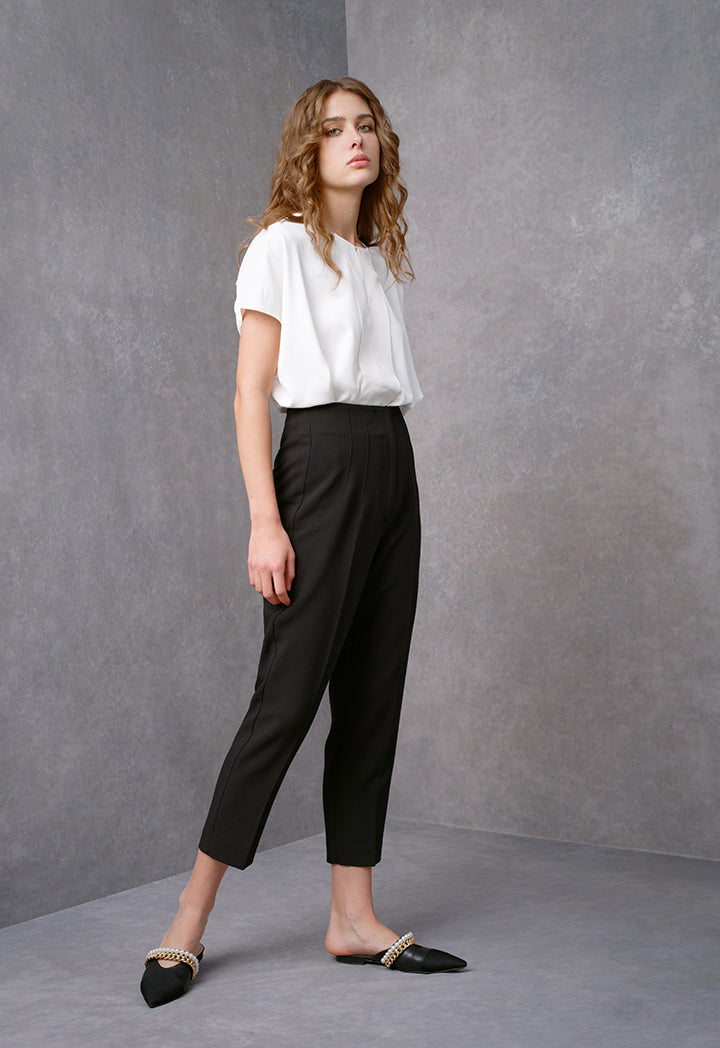 Choice Solid Trouser With Pleats At Waist Black