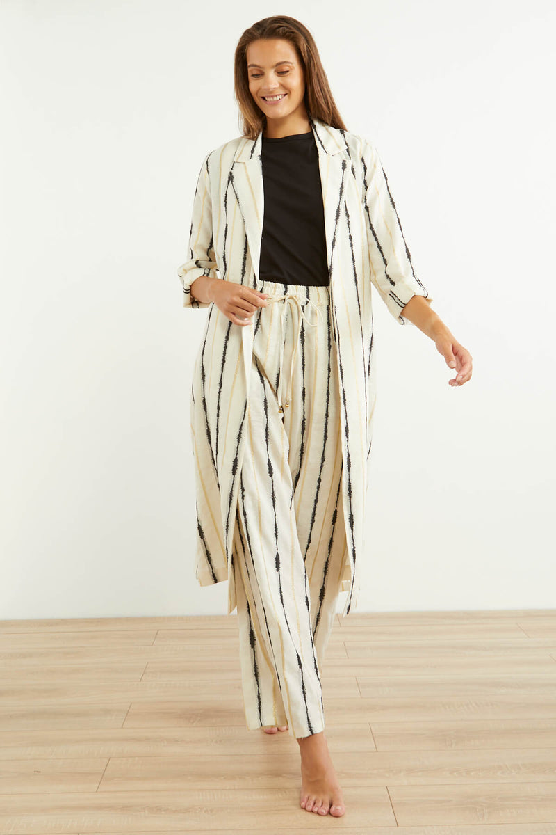 Souvenir Lurex Striped Long Coat White/Black