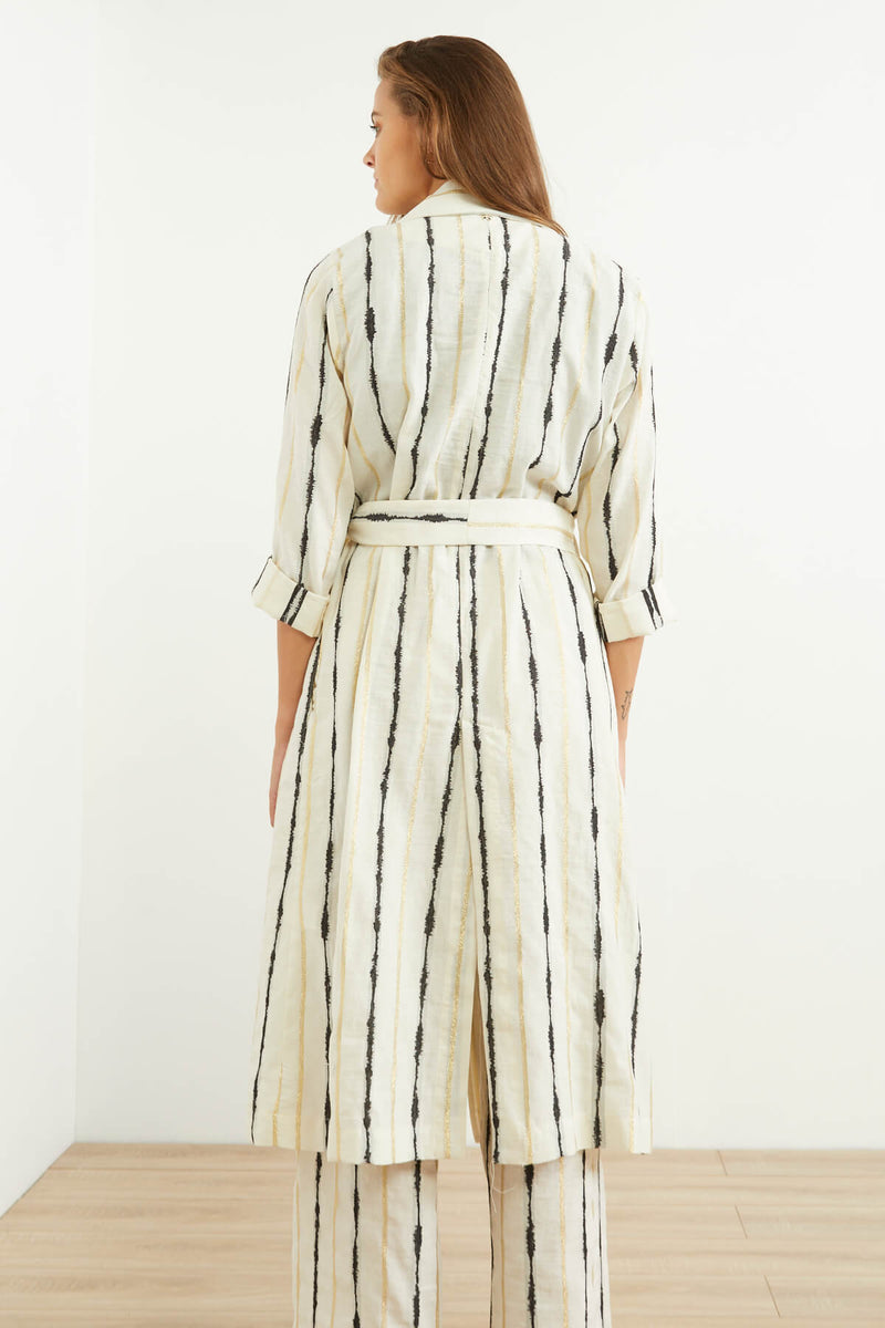 Souvenir Lurex Striped Long Coat White/Black